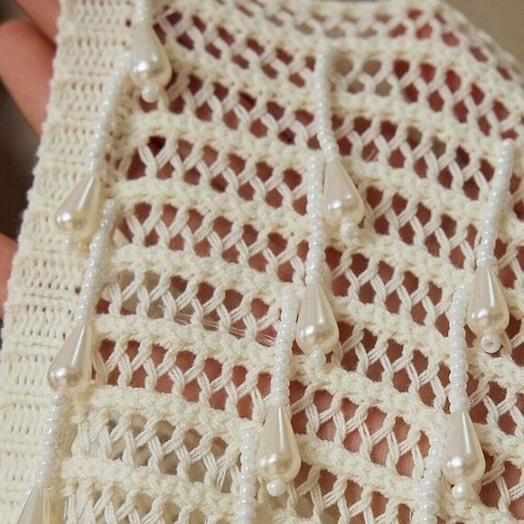 Women's Scorpio Beaded Fringe Sheer long sleeved crochet knit Sweater Dress - Picture 7 of 7